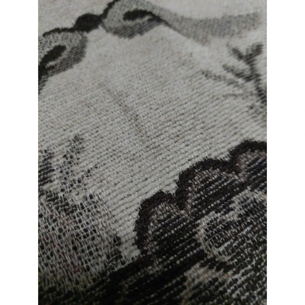 Woven Chenille Beige Brown Baroque Square Floral Throw W/ Tassels 56x56 By OPERA